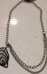 Gray Peacock feather layered necklace